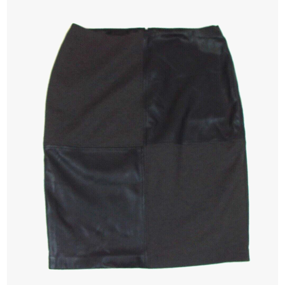 Ivanka Trump Faux Leather Mixed Media Pencil Skirt Black Grey Size 14 Colorblock